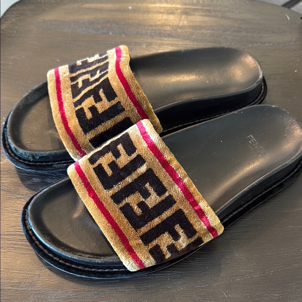 COPY - Fendi Black Slide Sandals Multicolor Strap